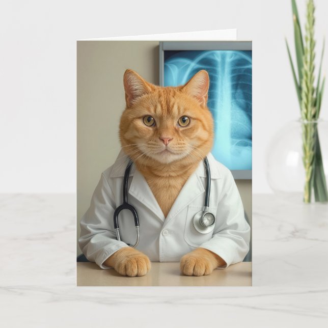 Carte Docteur Chat Anniversaire avec Stéthoscope (Devant)
