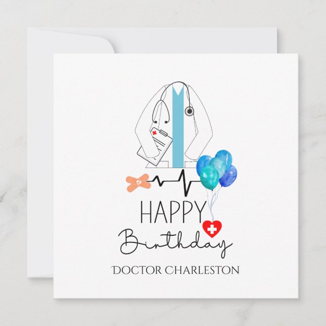 Carte Docteur Joyeux Anniversaire Blanc Manteau Personna (Devant)