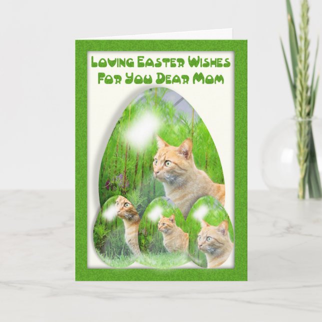 Carte d'oeuf de pâques, avec des chats, maman, (Devant)