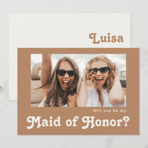 Carte d'offre Retro Brown Photo Maid of Honor