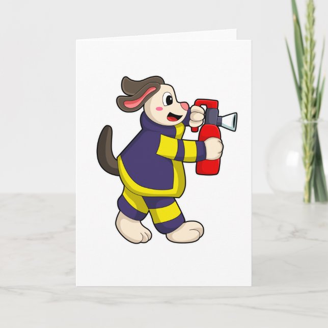 Carte Dog as Firefighter with Fire extinguisher (Devant)