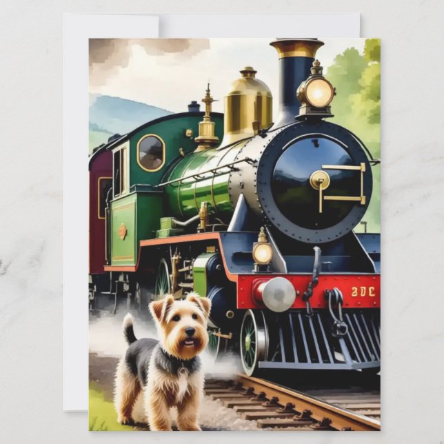 Carte Dog Greeting steam train (Devant)
