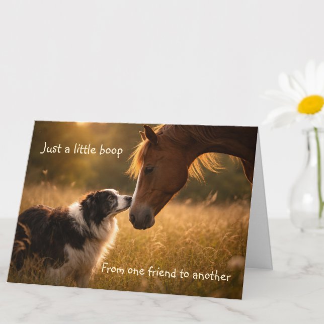 Carte Dog & Horse Friends Boop Warm Wishes Greeting Card (Créateur téléchargé)