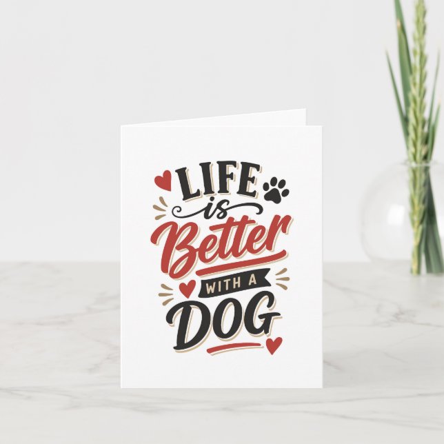 Carte Dog Lover Wall Art - Life is Better with a Dog Red (Devant)