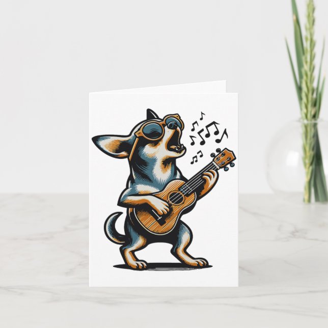 Carte Dog Playing Guitar Singing Chihuahua Funny Dog Mar (Devant)