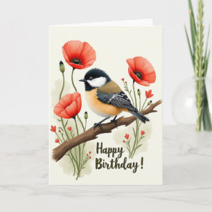 Carte d'oiseau coquelicot joyeuse