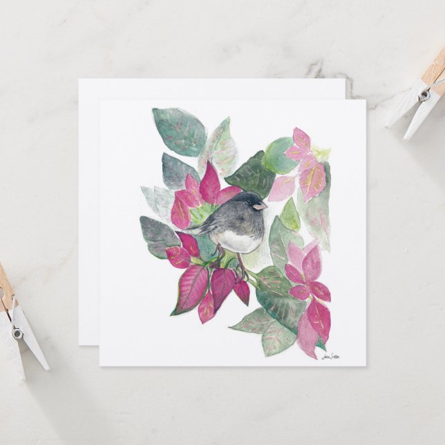 Carte d'oiseau Dark Eyed Junco (Devant/Arrière en situation)