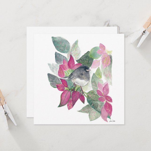 Carte d'oiseau Dark Eyed Junco (Devant/Arrière en situation)