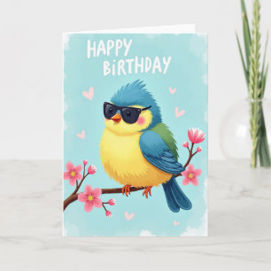 Carte d'oiseau joyeux à lunettes