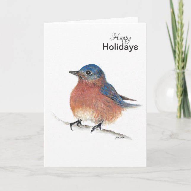 Carte d'oiseaux bleu Joyeux Holidays (Devant)