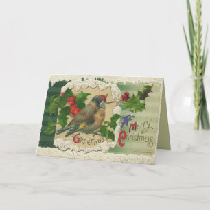 Carte d'oiseaux de Noël victorienne
