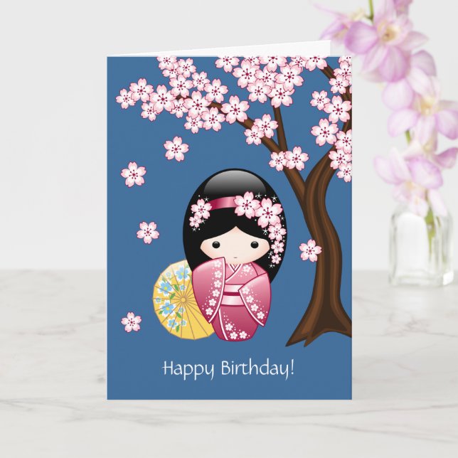 Carte Doll de Kokeshi - Anniversaire japonais de Geisha (Orchidée)