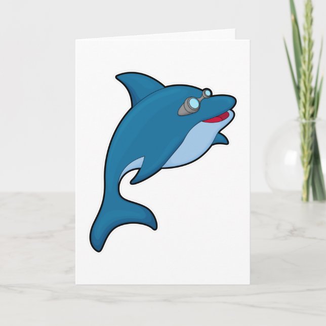Carte Dolphin at Swimming with Swimming goggles (Devant)