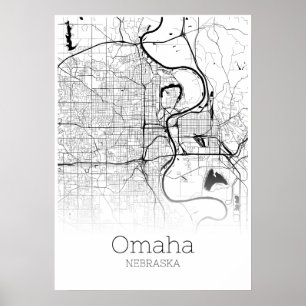Carte d'Omaha - Nébraska - affiche de carte de