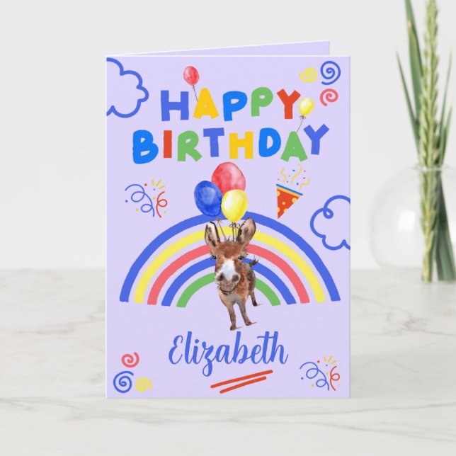 Carte Donkey Birthday Card in Purple (Devant)