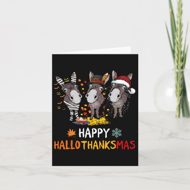 Carte Donkey Happy Hallothanksmas Halloween Thanksgiving (Devant)