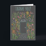 Carte Doodé couleur Merci Sweet Garden Door<br><div class="desc">Également disponible en téléchargement numérique pour envoyer rapidement des e-mails et économiser sur l'affranchissement. Dessin doux d'une porte d'entrée et d'un jardin pour remercier quelqu'un pour leur aide ou peut-être pour un beau cadeau de ménage! Cliquez sur "Personnaliser" ci-dessus pour modifier le texte à l'avant et à l'intérieur. Cliquez ensuite...</div>