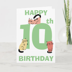 Carte Doodle Chats de Message Personnalisé pour Dixième