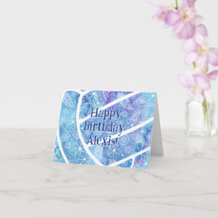 Carte Doodle fleurs plumes bleu volleyball anniversaire