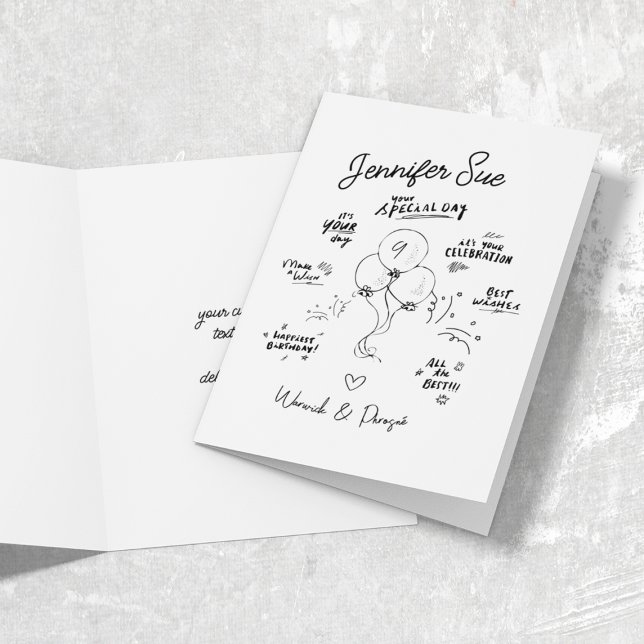 Carte Doodle moderne Balloon Anniversaire plié (Créateur téléchargé)