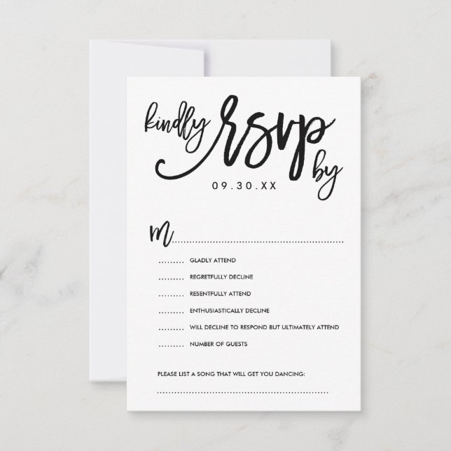 Carte d'options de mariage RSVP avec lettres à la  (Devant)