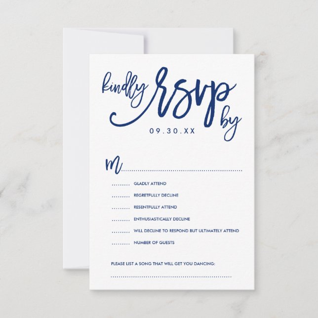 Carte d'options RSVP de mariage à main chic marine (Devant)