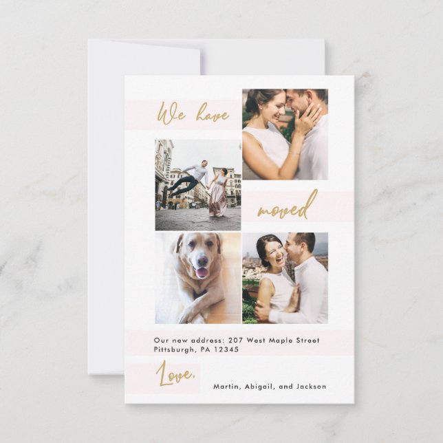 Carte d'or moderne Faux Blush Changement d'adresse (Devant)