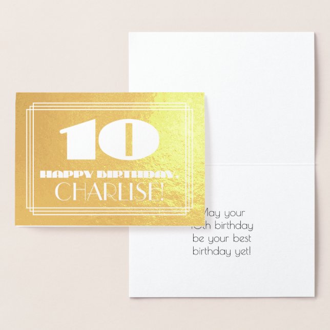 Carte Dorée 10e anniversaire : Nom + Art Déco Inspiré Look "10 (Affichage)