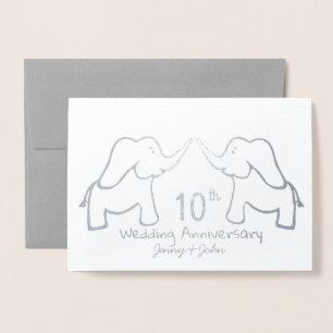 Carte Dorée 10ème Mariage de la boîte Anniversaire éléphant