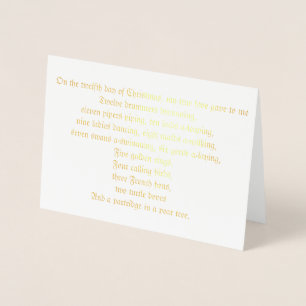 Carte Dorée 12 Jours de Noël Paroles Foil Christmas Card