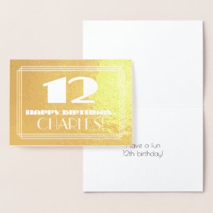 Carte Dorée 12e anniversaire : Nom + Art Déco Inspiré Look "12