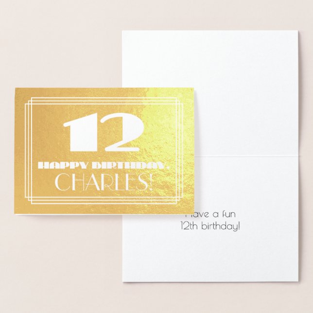 Carte Dorée 12e anniversaire : Nom + Art Déco Inspiré Look "12 (Affichage)