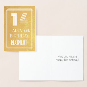 Carte Dorée 14e anniversaire - Art Déco Inspiré Look "14" + No