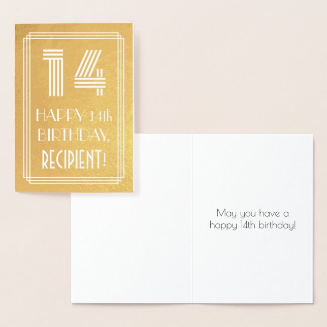 Carte Dorée 14e anniversaire – Vue inspirée d'Art Déco "14" +  (Affichage)