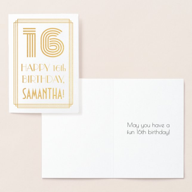 Carte Dorée 16e anniversaire - Art Déco Inspiré Look "16" & No (Affichage)