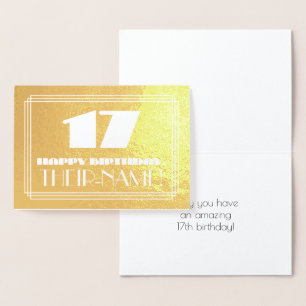 Carte Dorée 17ème anniversaire : Nom + Art Déco Inspiré Look "