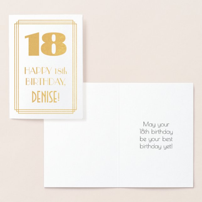 Carte Dorée 18e anniversaire : Art Déco Inspiré Look "18" & No (Affichage)