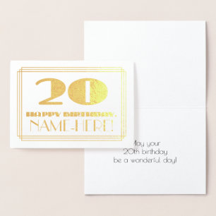 Carte Dorée 20e anniversaire ; nom + Art Déco Inspiré Look "20