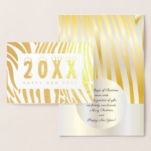 Carte Dorée 20XX Joyeux Noël et Bonne Année! XMAS Zebra