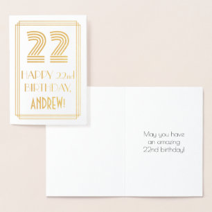 Carte Dorée 22e Anniversaire - Look Inspiré de l'Art Déco "22"