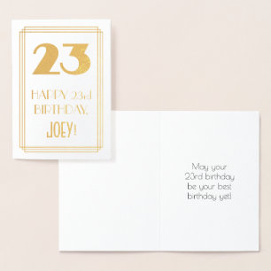 Carte Dorée 23e anniversaire : Art Déco Inspiré Look "23" & No