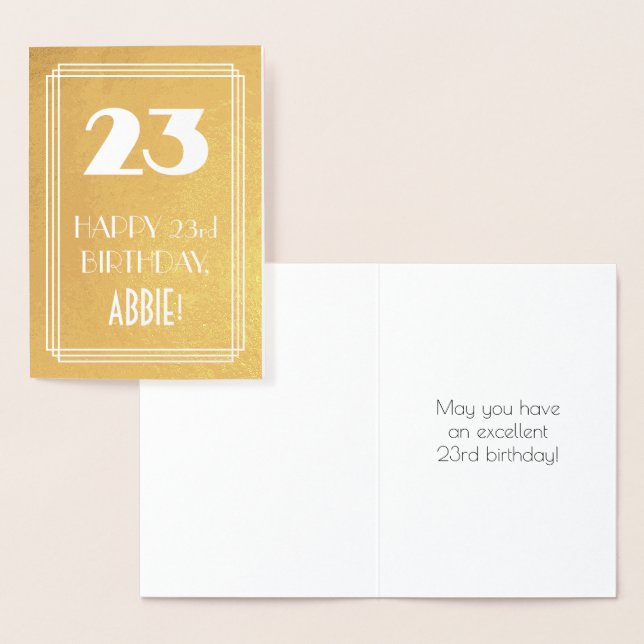 Carte Dorée 23e Anniversaire ~ Style Art Déco "23" & Nom Perso (Affichage)