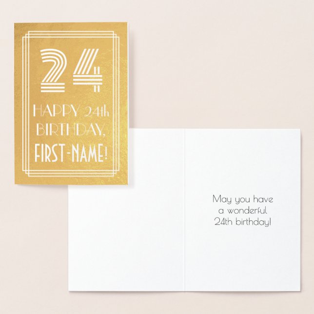 Carte Dorée 24e Anniversaire – Vue inspirée d'Art Déco "24" +  (Affichage)