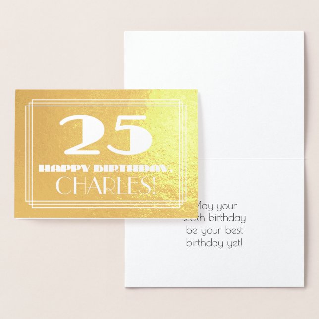 Carte Dorée 25e anniversaire : Nom + Art Déco Inspiré Look "25 (Affichage)