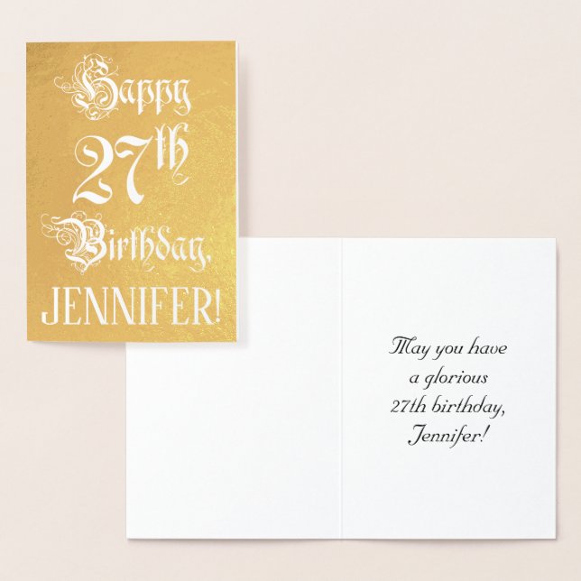 Carte Dorée 27e anniversaire : écriture élégante et ornée ; no (Affichage)