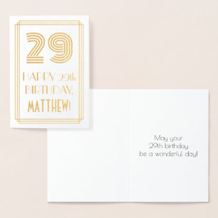 Carte Dorée 29e anniversaire - Art Déco Inspiré Look "29" & No