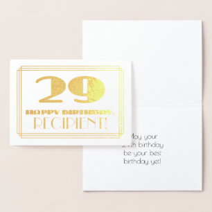 Carte Dorée 29e anniversaire ; nom + Art Déco Inspiré Look "29