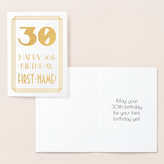 Carte Dorée 30th Birthday : Art Deco Inspired Look "30" & Name (Affichage)
