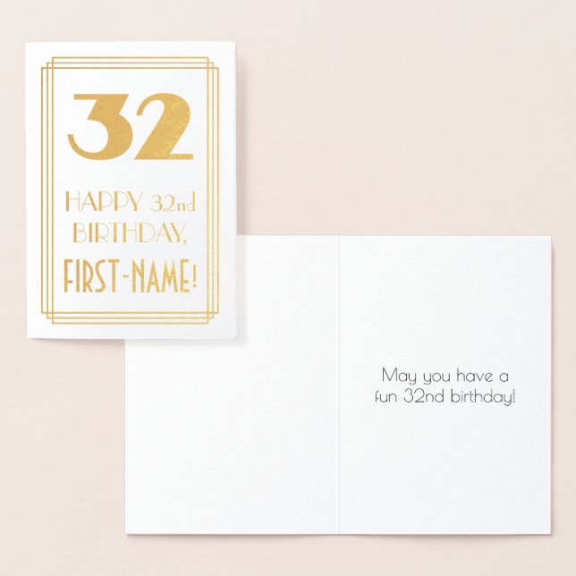 Carte Dorée 32e anniversaire : Art Déco Inspiré Look "32" & No (Affichage)