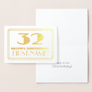 Carte Dorée 32e anniversaire ; nom + Art Déco Inspiré Look "32